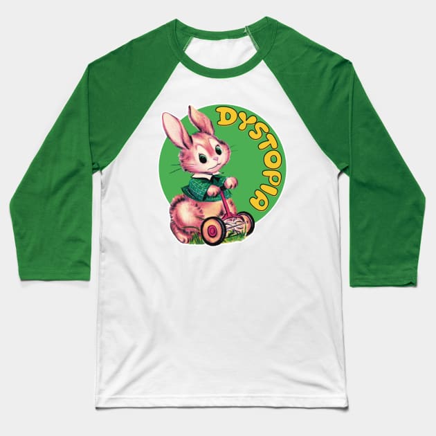 Dystopia Lawn Mower Bunny Baseball T-Shirt by Hard Cringe